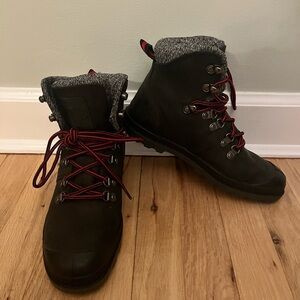 Palladium Dark Gray Lace Up Boots with Red Accents